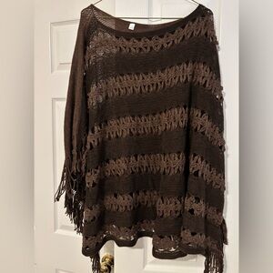 Brown Fringe Knit poncho